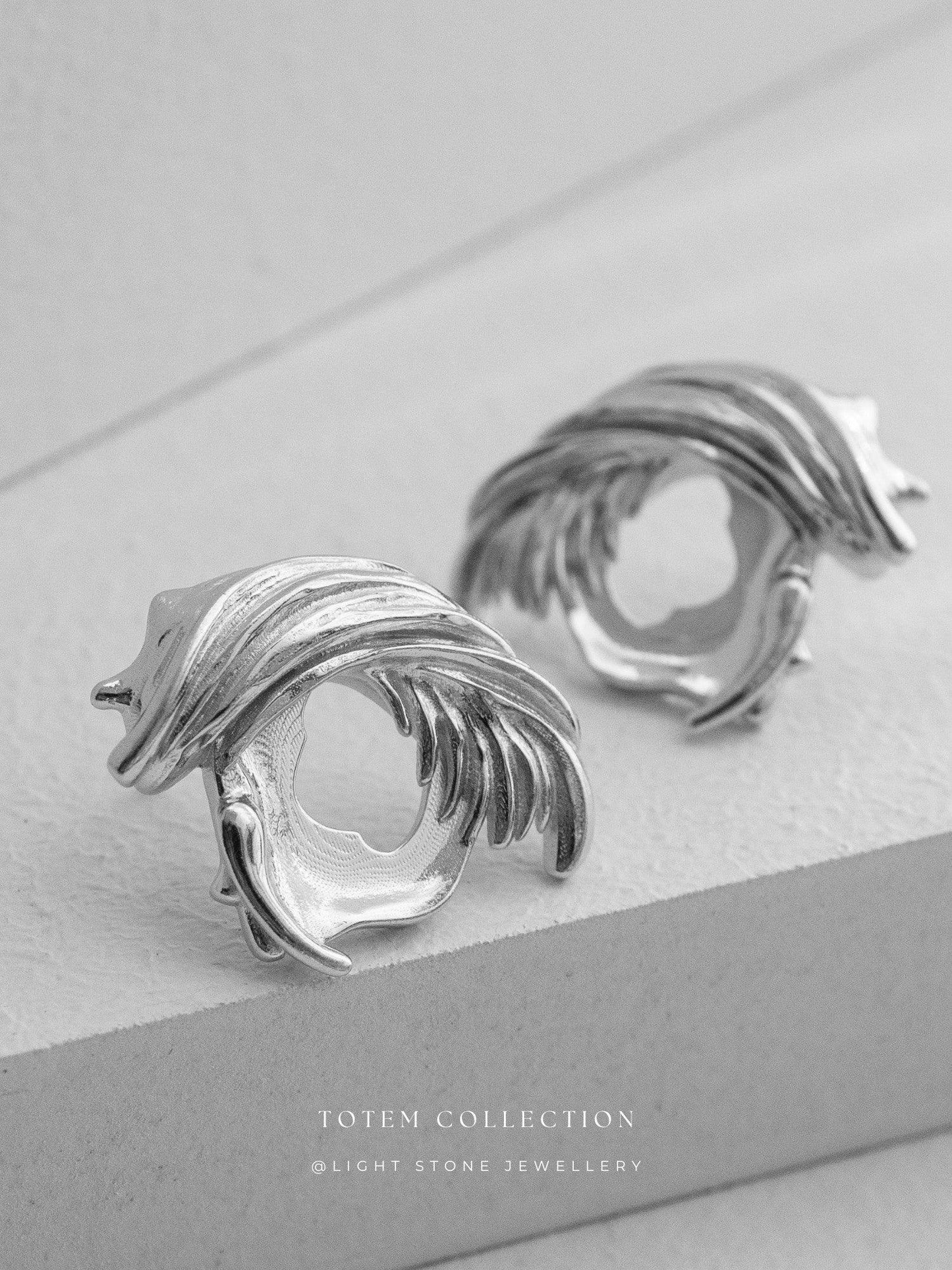 Totem Phoenix Silver Feather Earrings