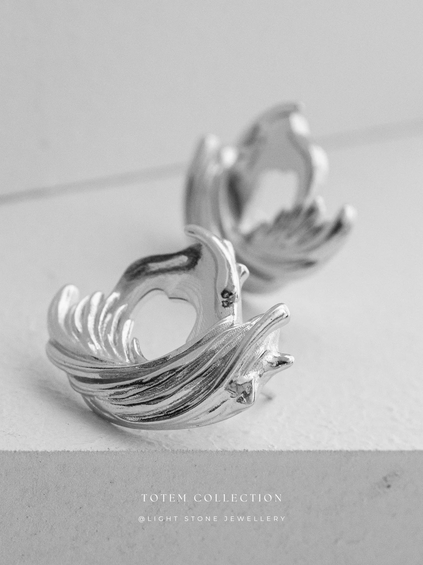 Totem Phoenix Silver Feather Earrings