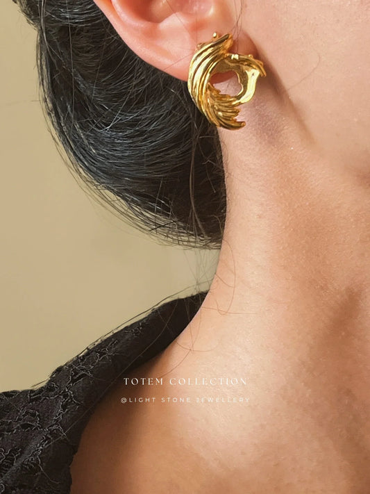 Totem Golden Phoenix Feather Earrings