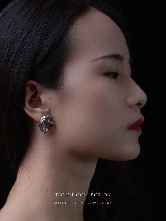 Totem Phoenix Silver Feather Earrings