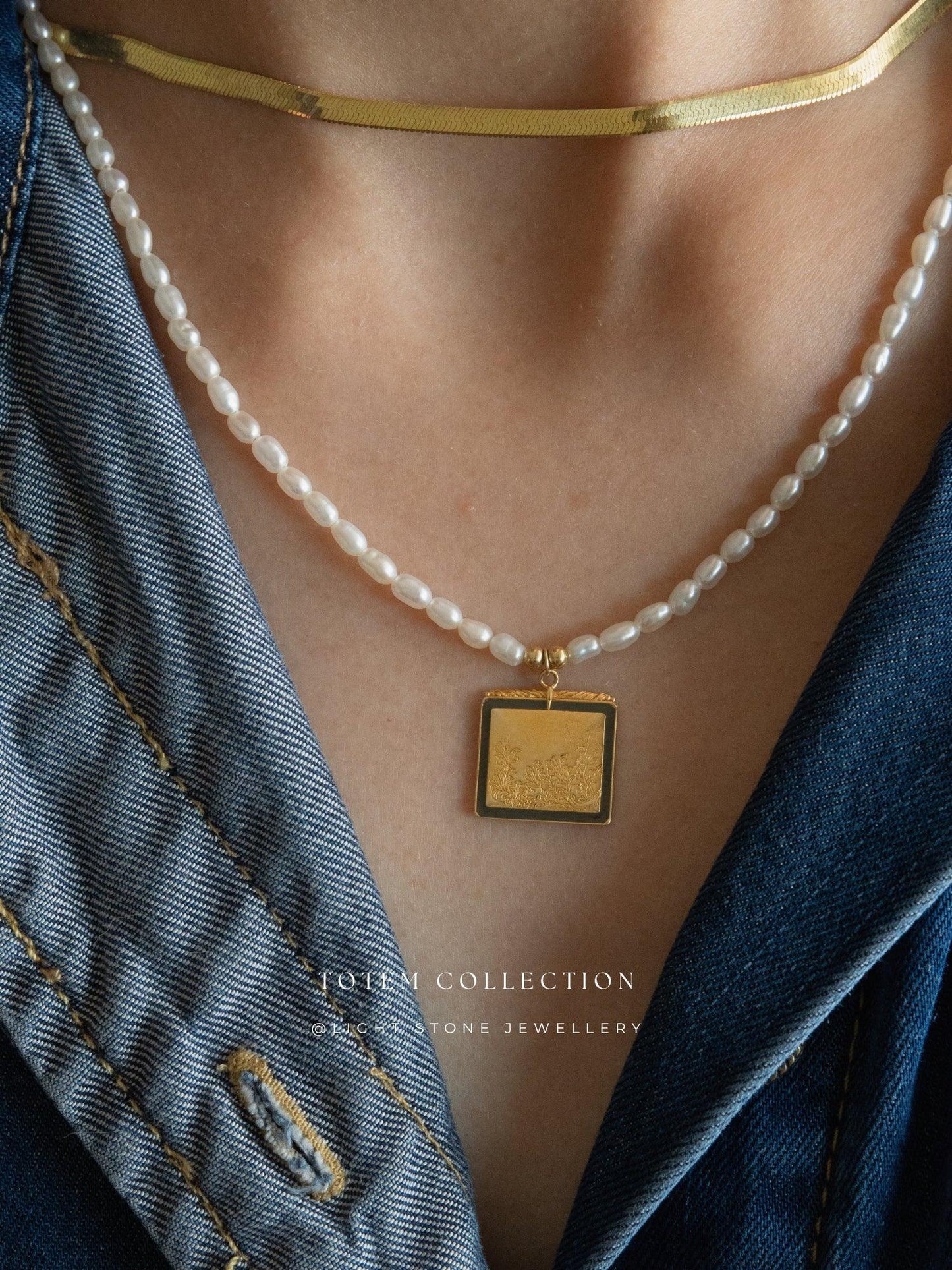 Totem Gold Pine Tree Pearl Necklace