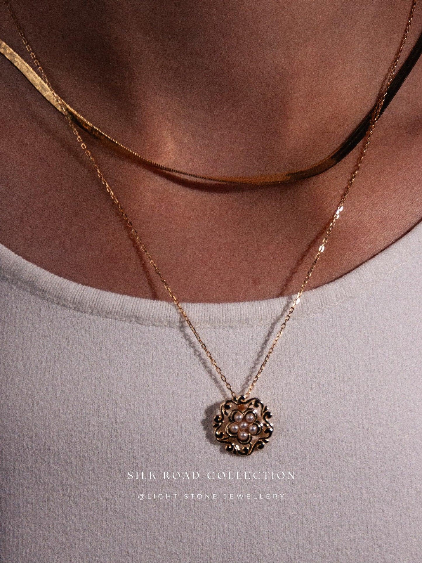 Silk Road Honeysuckle Flower Pendant Necklace